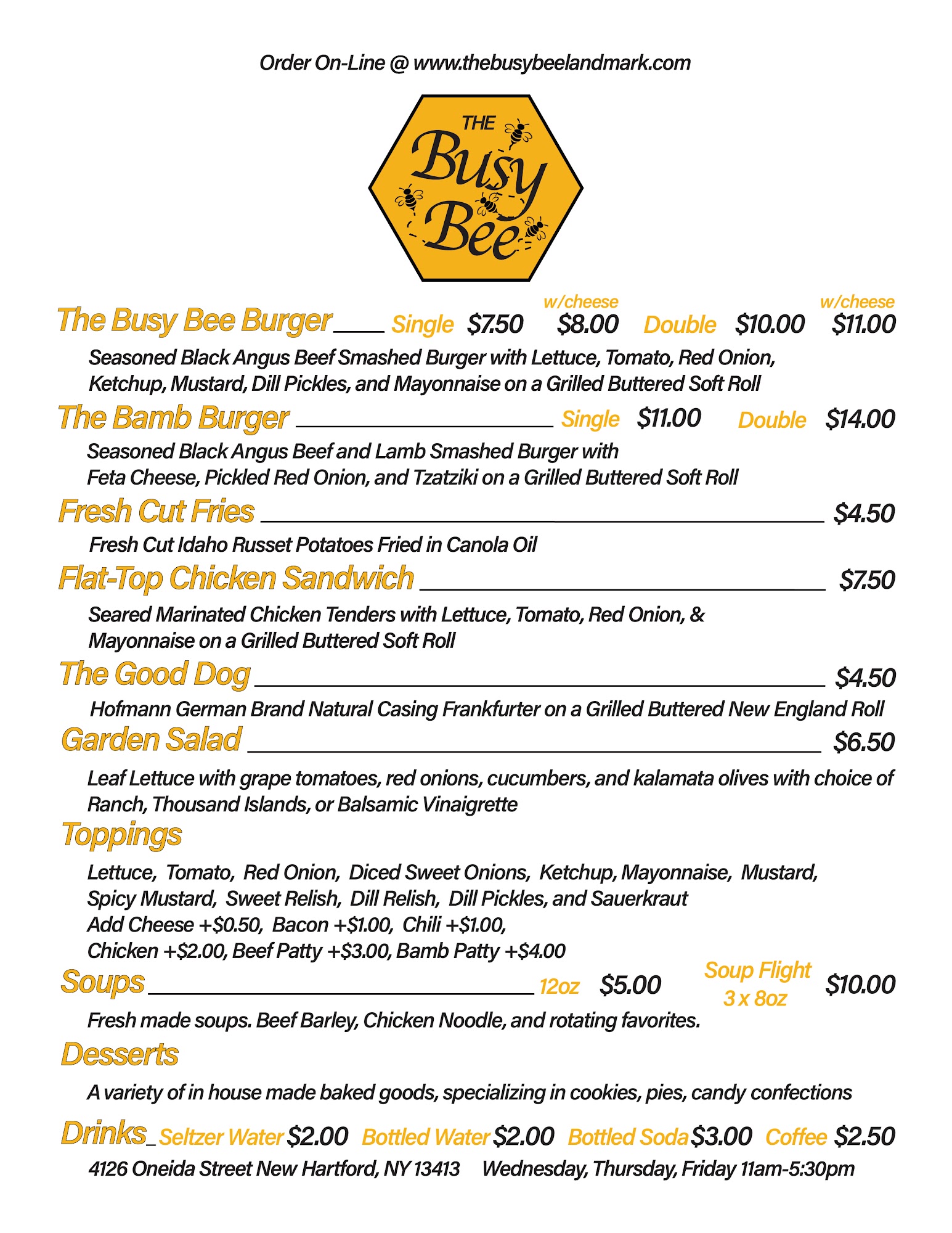 THE BUSY BEE Menu