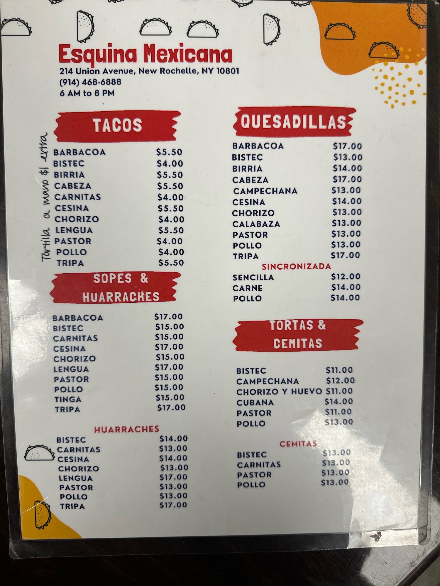 La Esquina Mexicana Menu