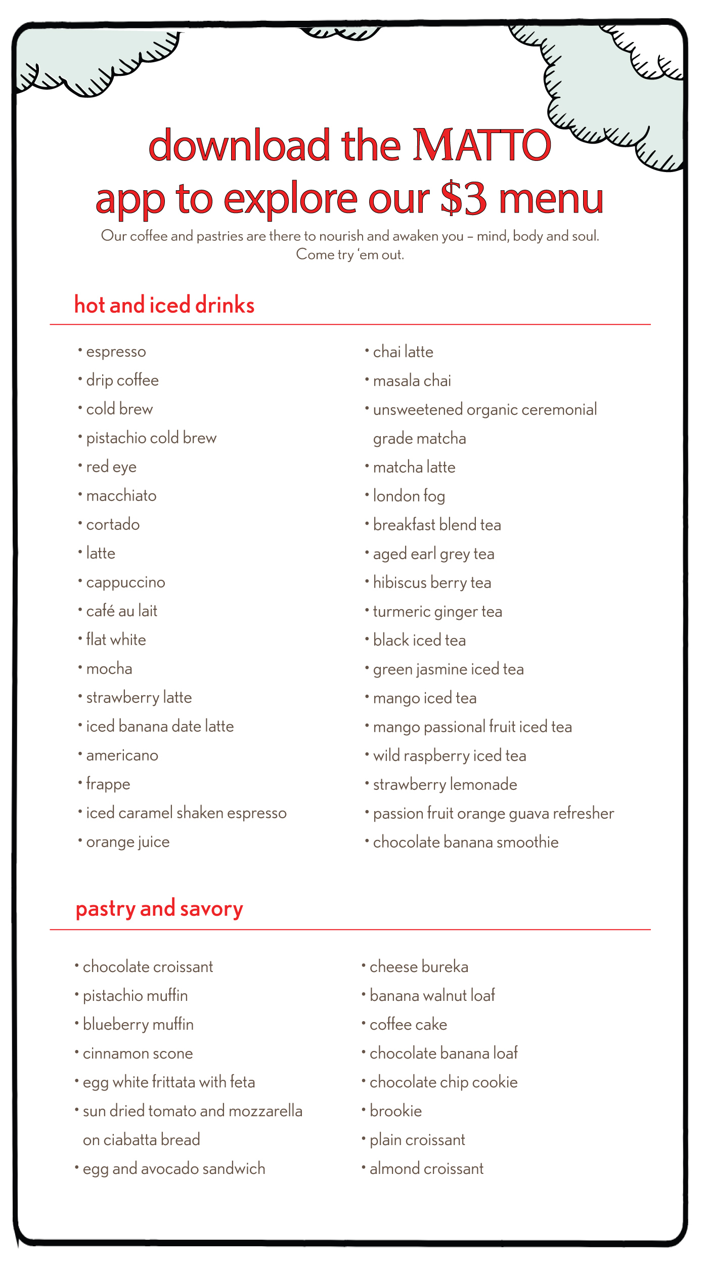 Matto Espresso Menu