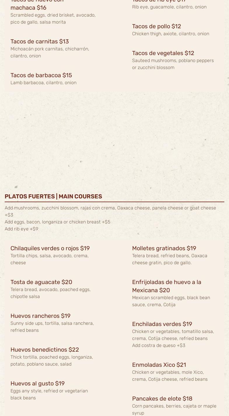 Casa Carmen Flatiron Menu