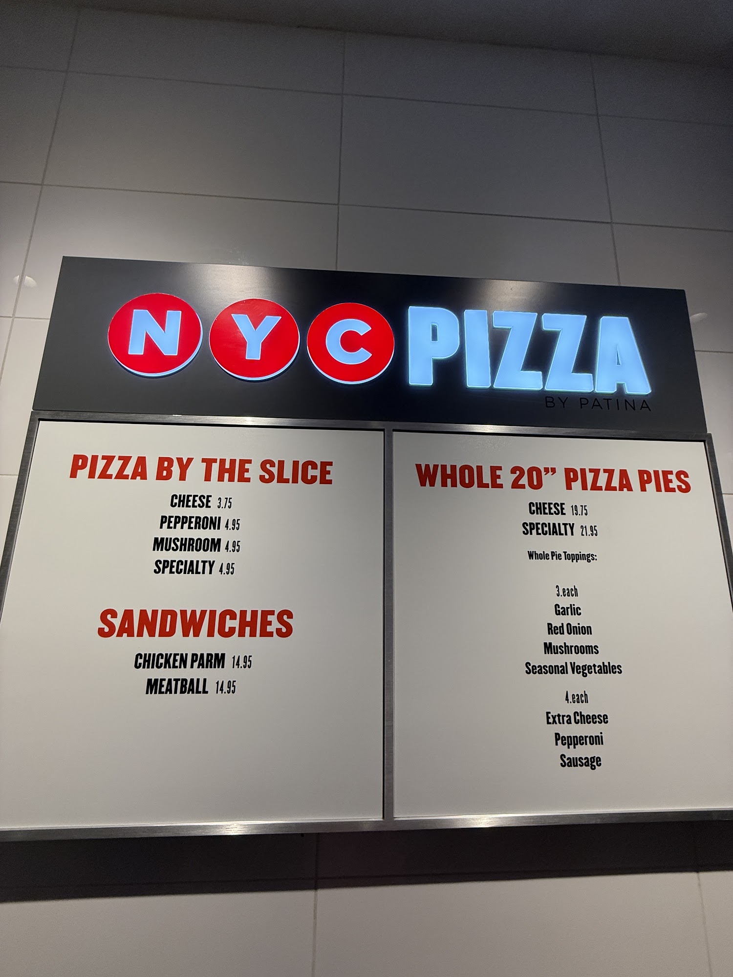 NYC Pizza Menu