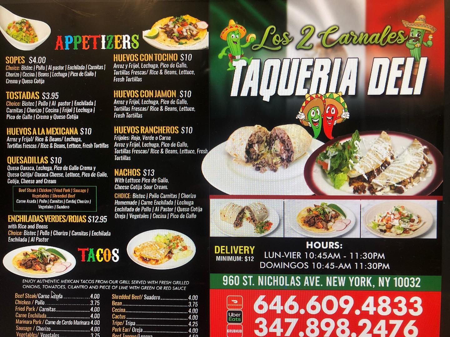 Tacos Los 2 Carnales Park Ave Menu