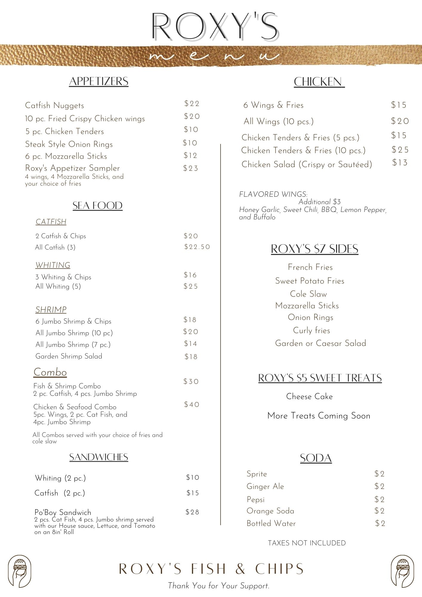 Roxy's Fish and Chips Menu