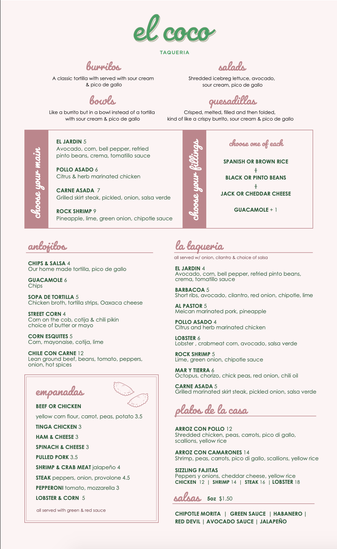 El Coco Menu