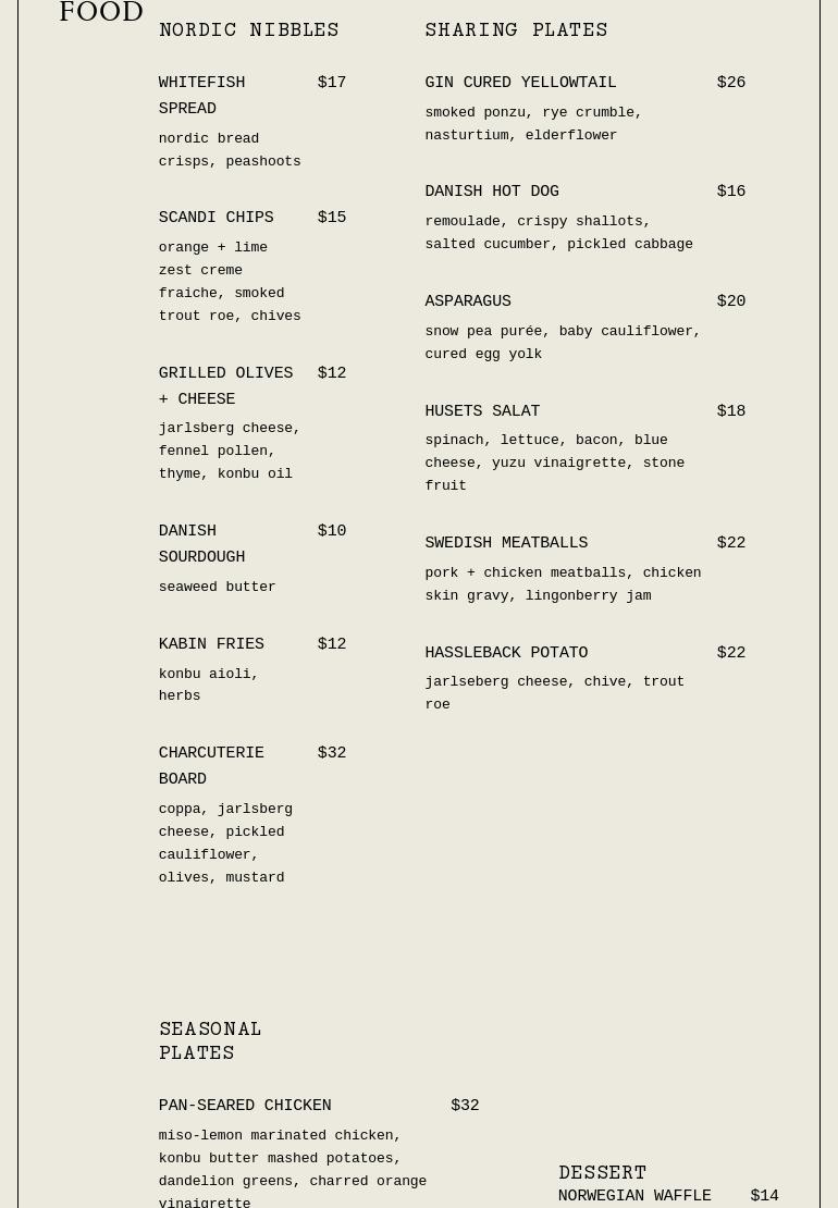KABIN Menu
