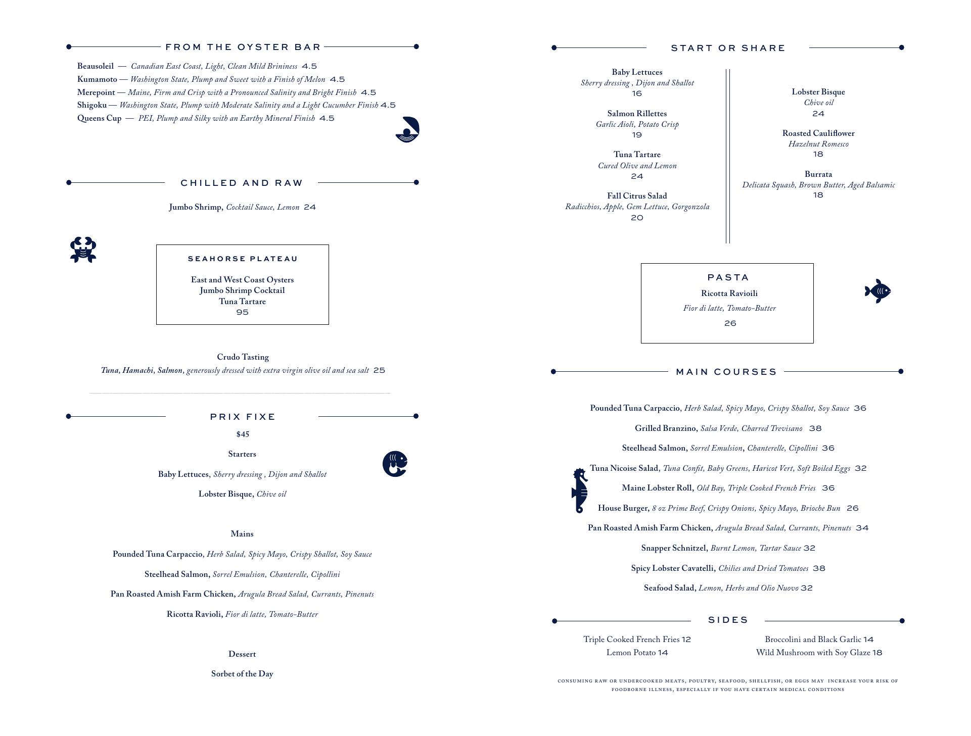 Seahorse Menu