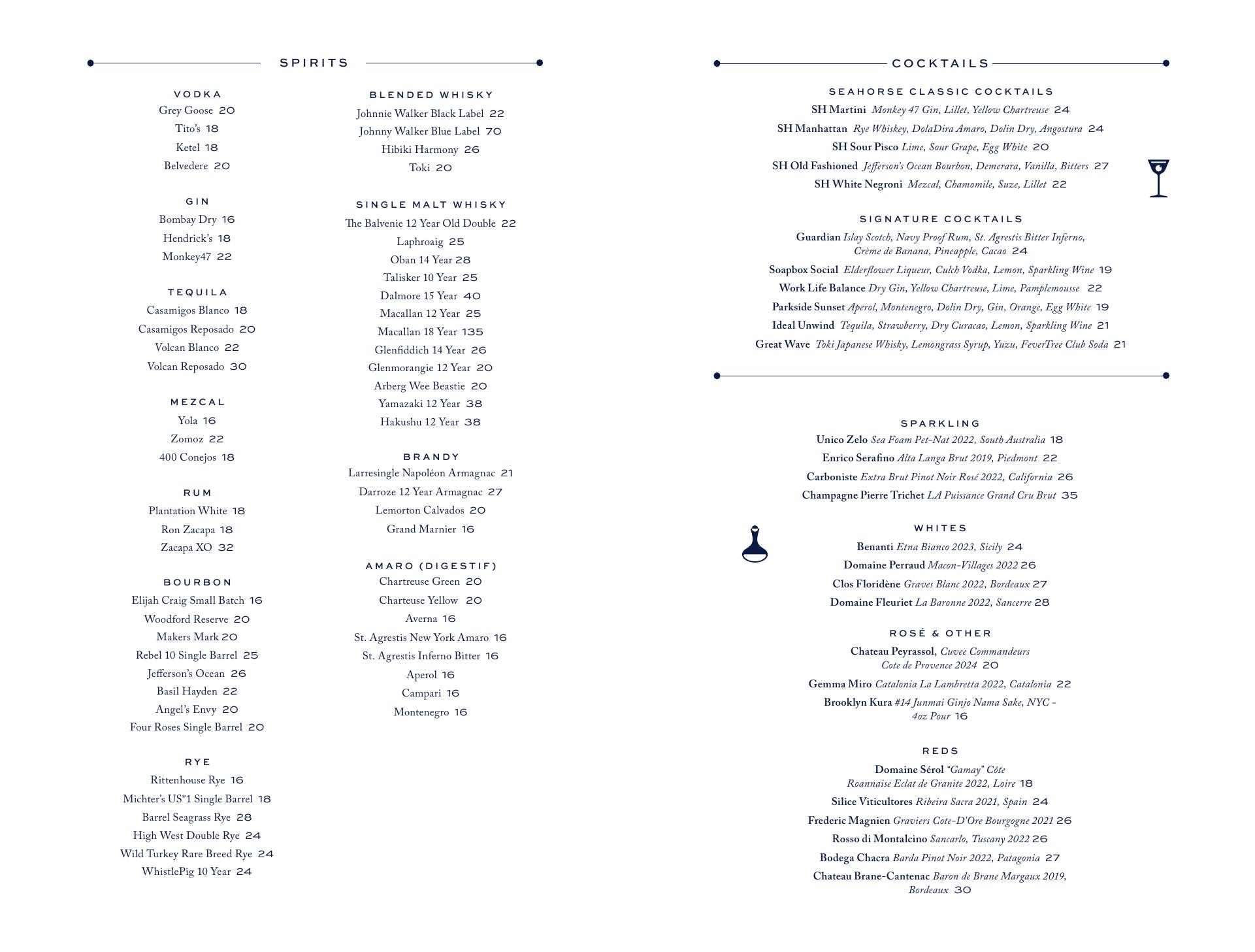 Seahorse Menu