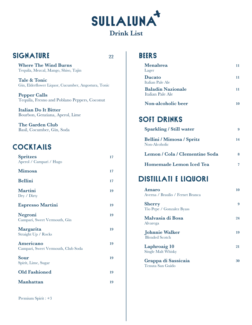 Sullaluna Menu