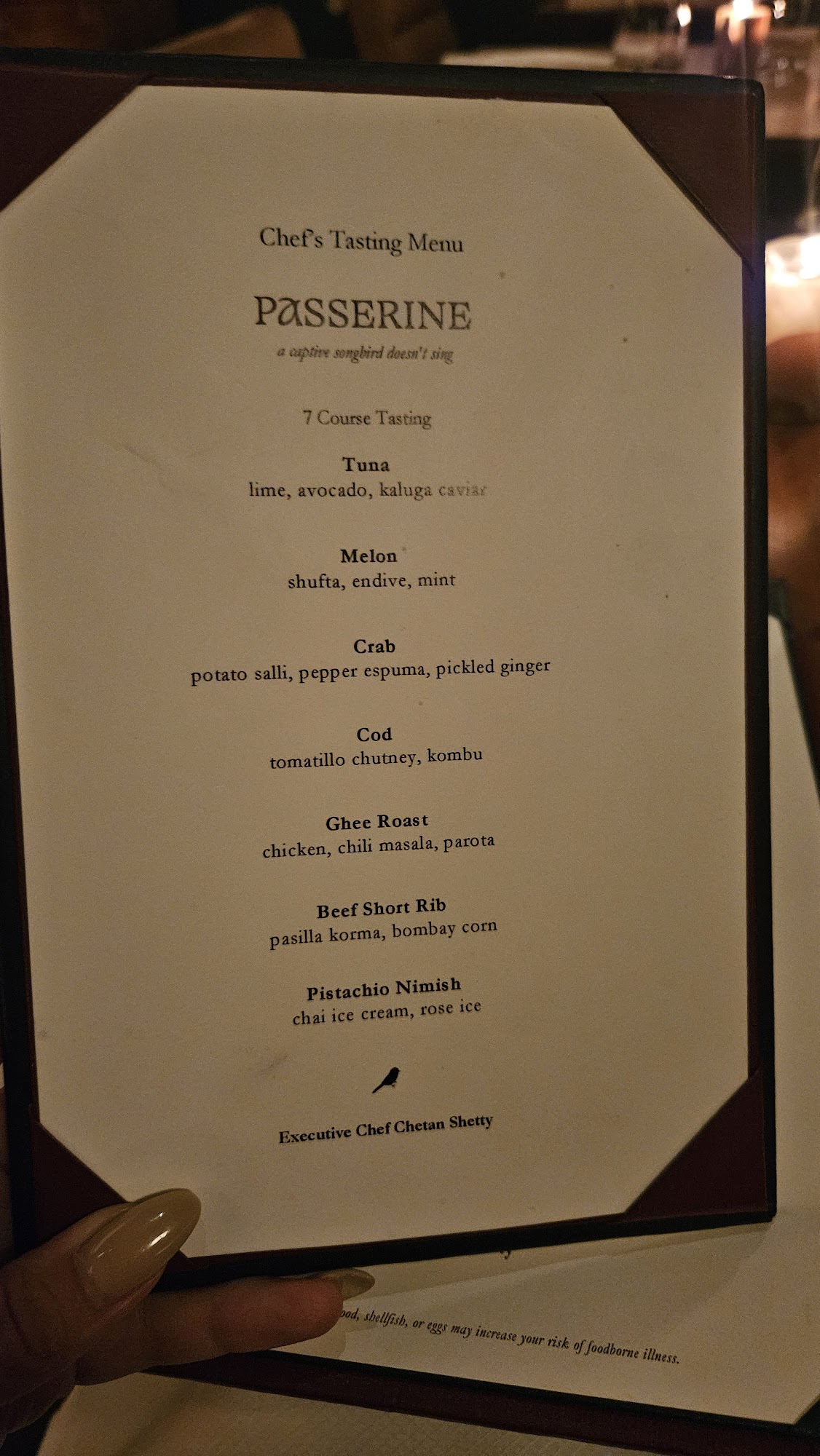 Passerine Menu