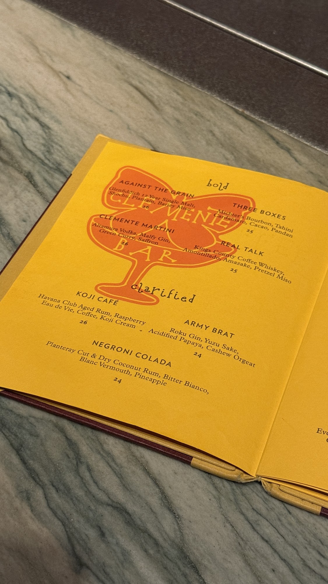 Clemente Bar Menu