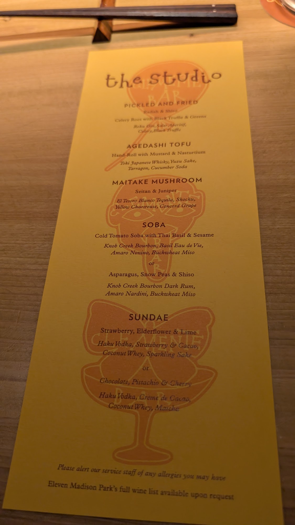 Clemente Bar Menu