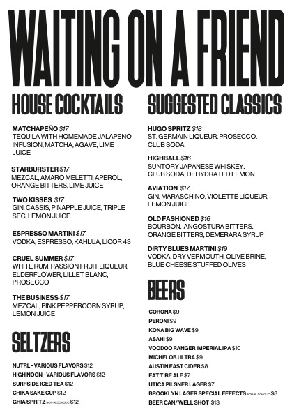 Waiting on a Friend Menu