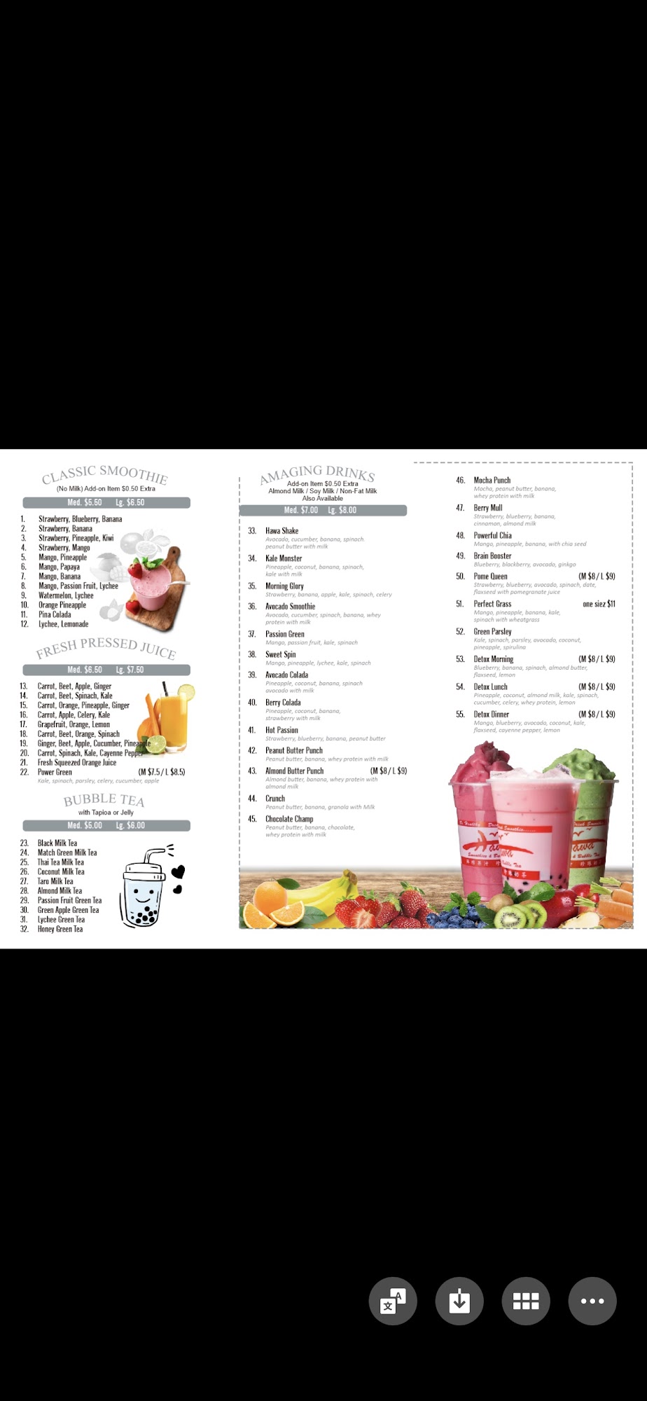 Hawa Smoothie & Bubble Tea Menu