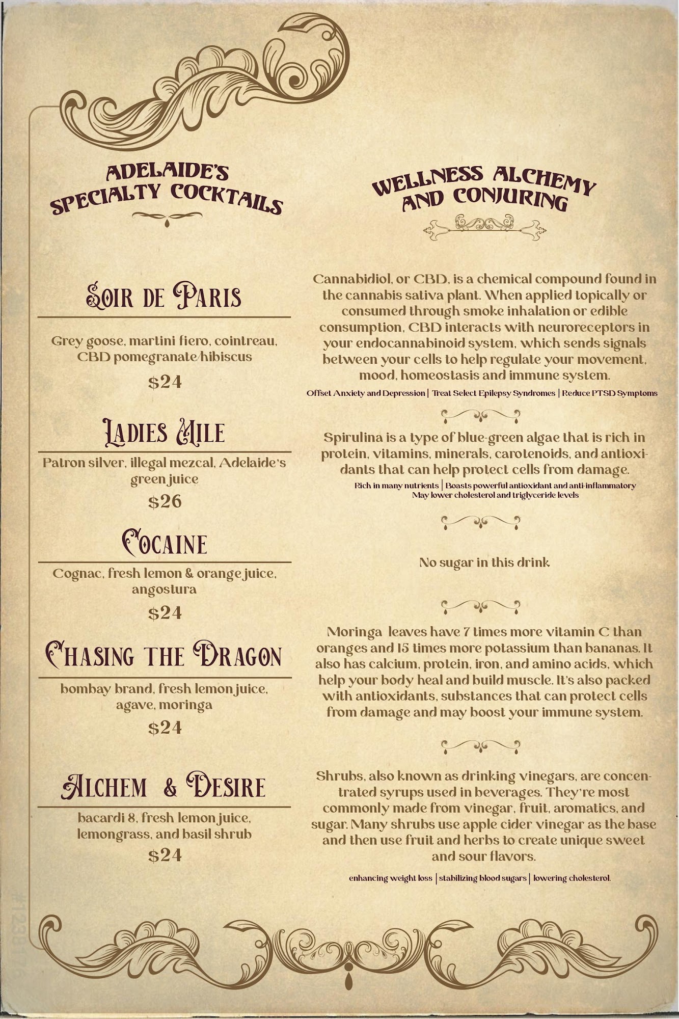 Adélaïde's Salon Menu