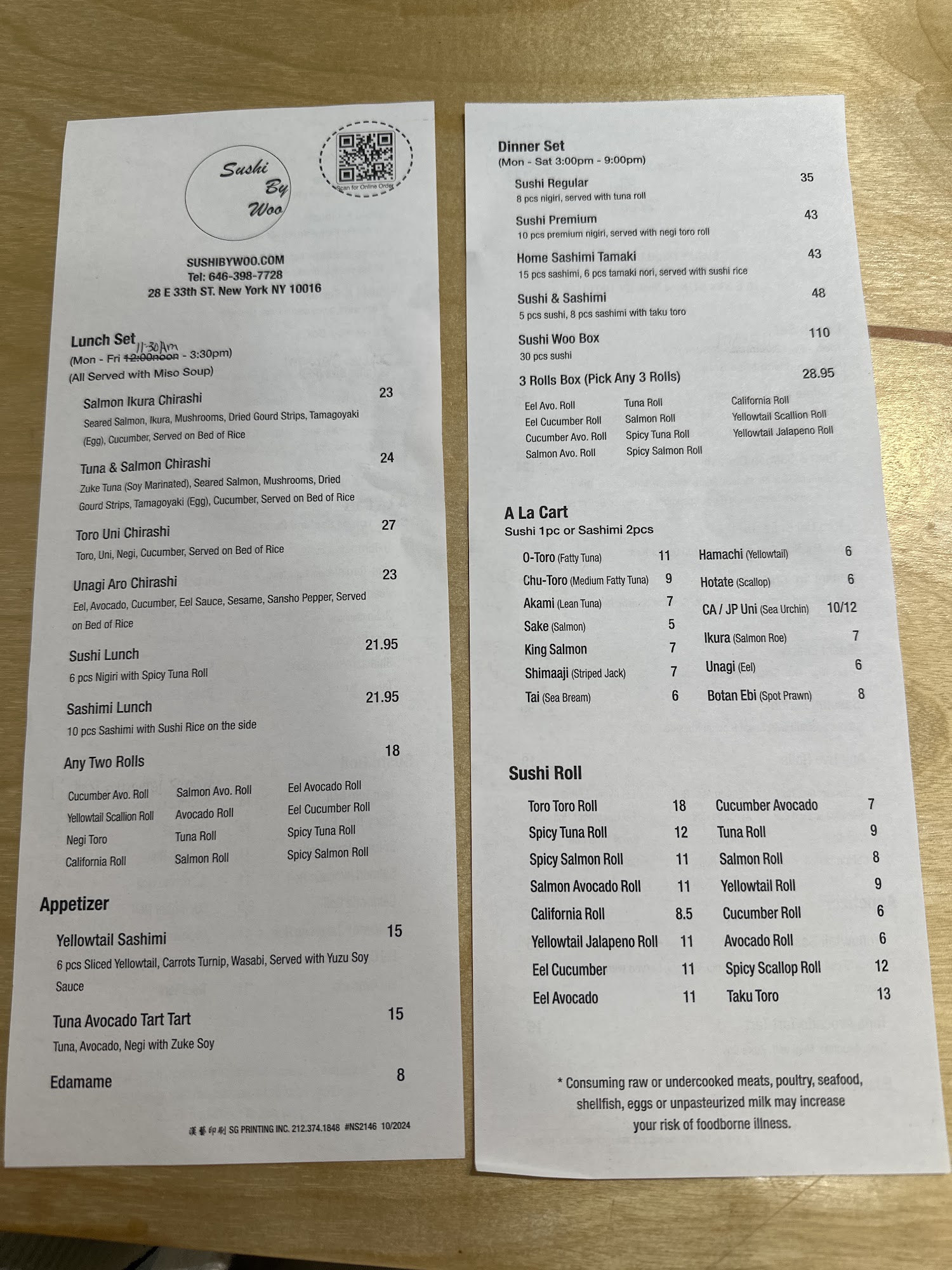 Sushi by woo Menu
