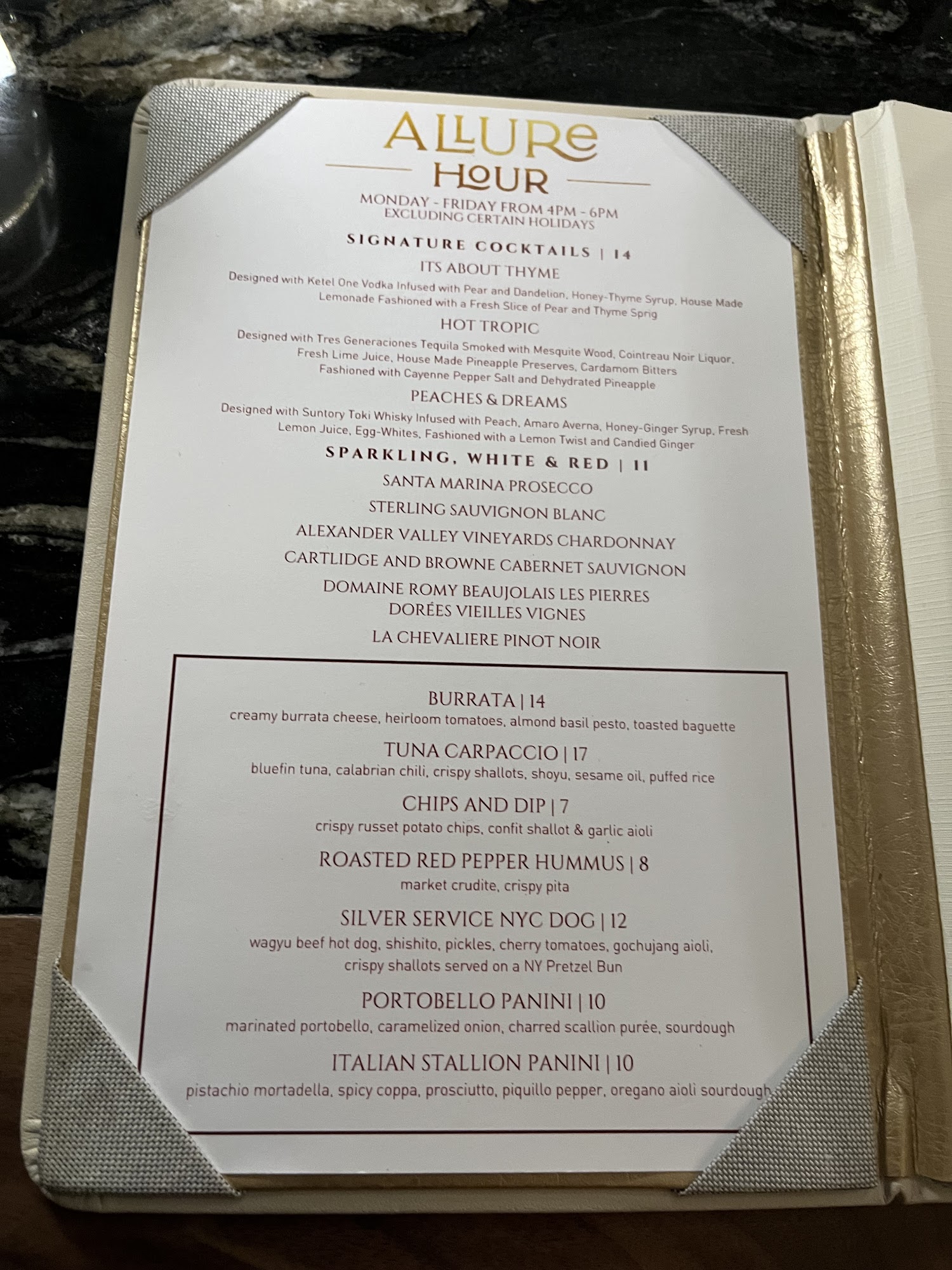 Allure Cocktail Lounge Menu