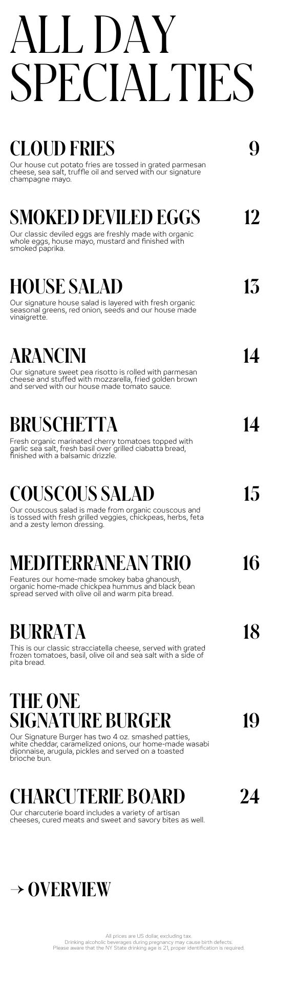 The Cloud One Deli Menu