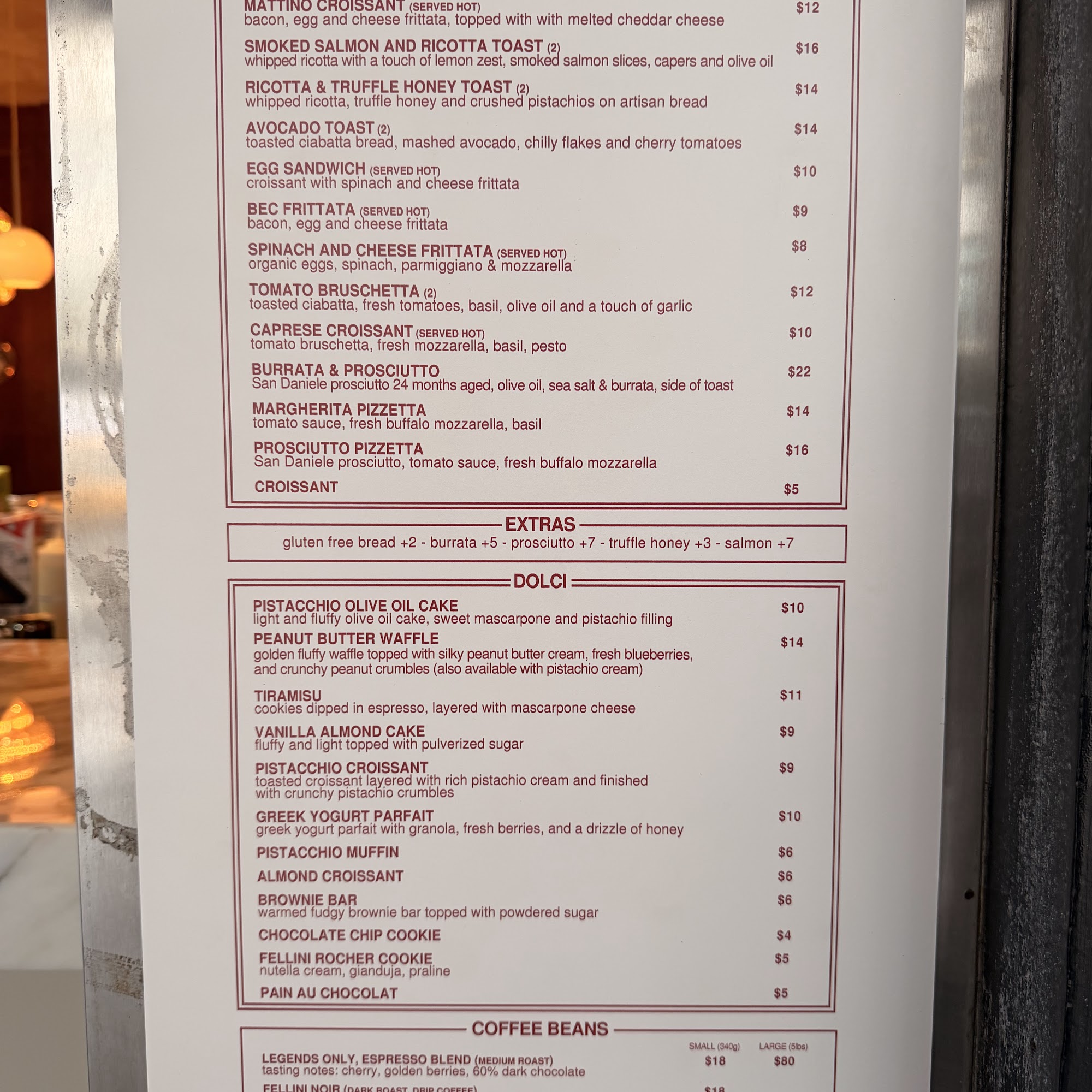 Fellini Coffee Meatpacking Menu