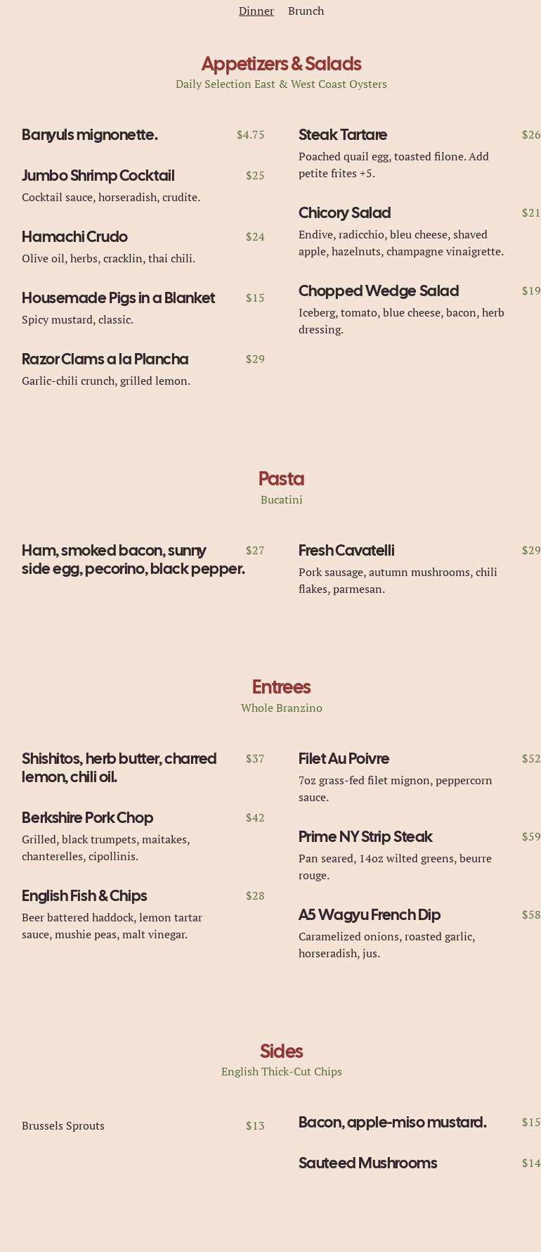 Bar Mercer Menu