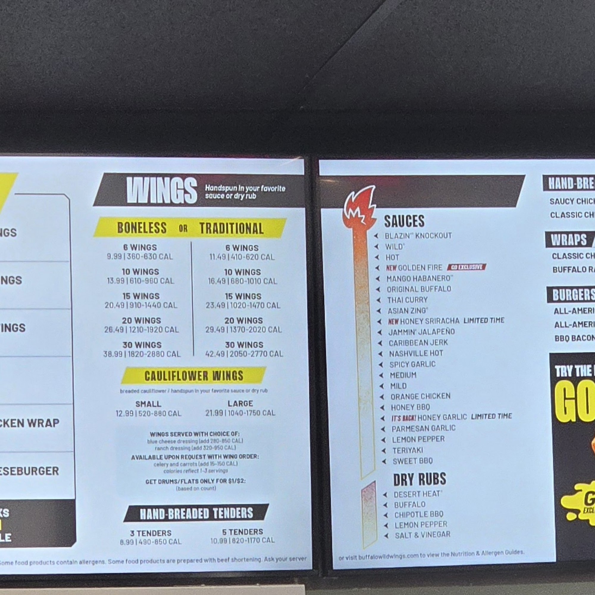Buffalo Wild Wings GO Menu