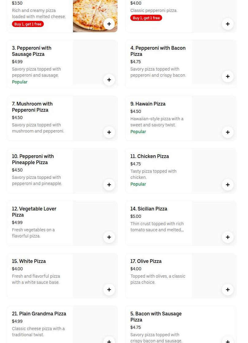 MR Pizza Menu