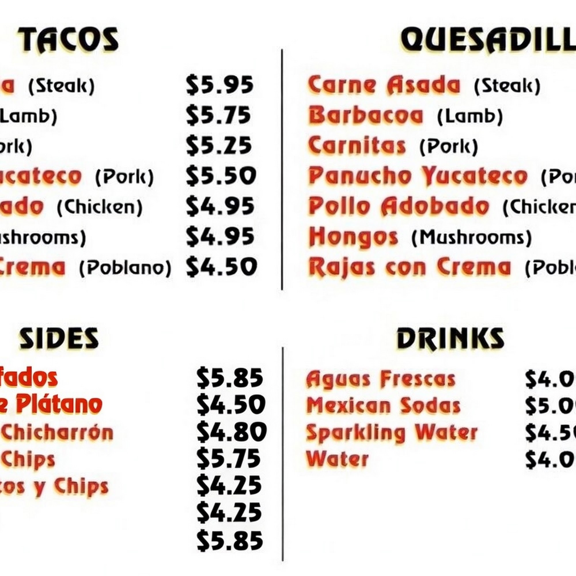 El Rey Tacos Menu