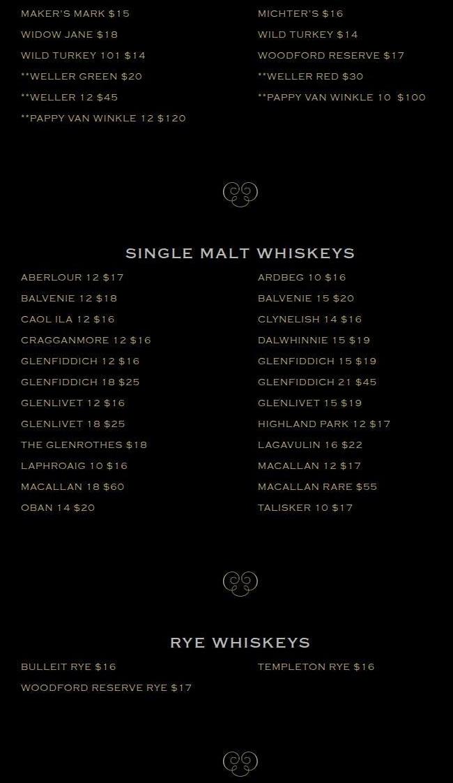 Whiskey Roxx Menu
