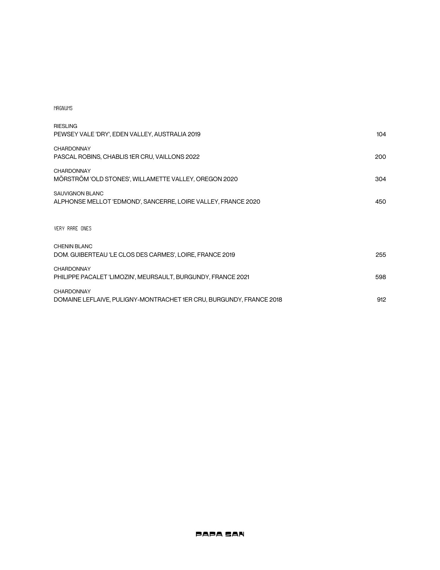Papa San Menu