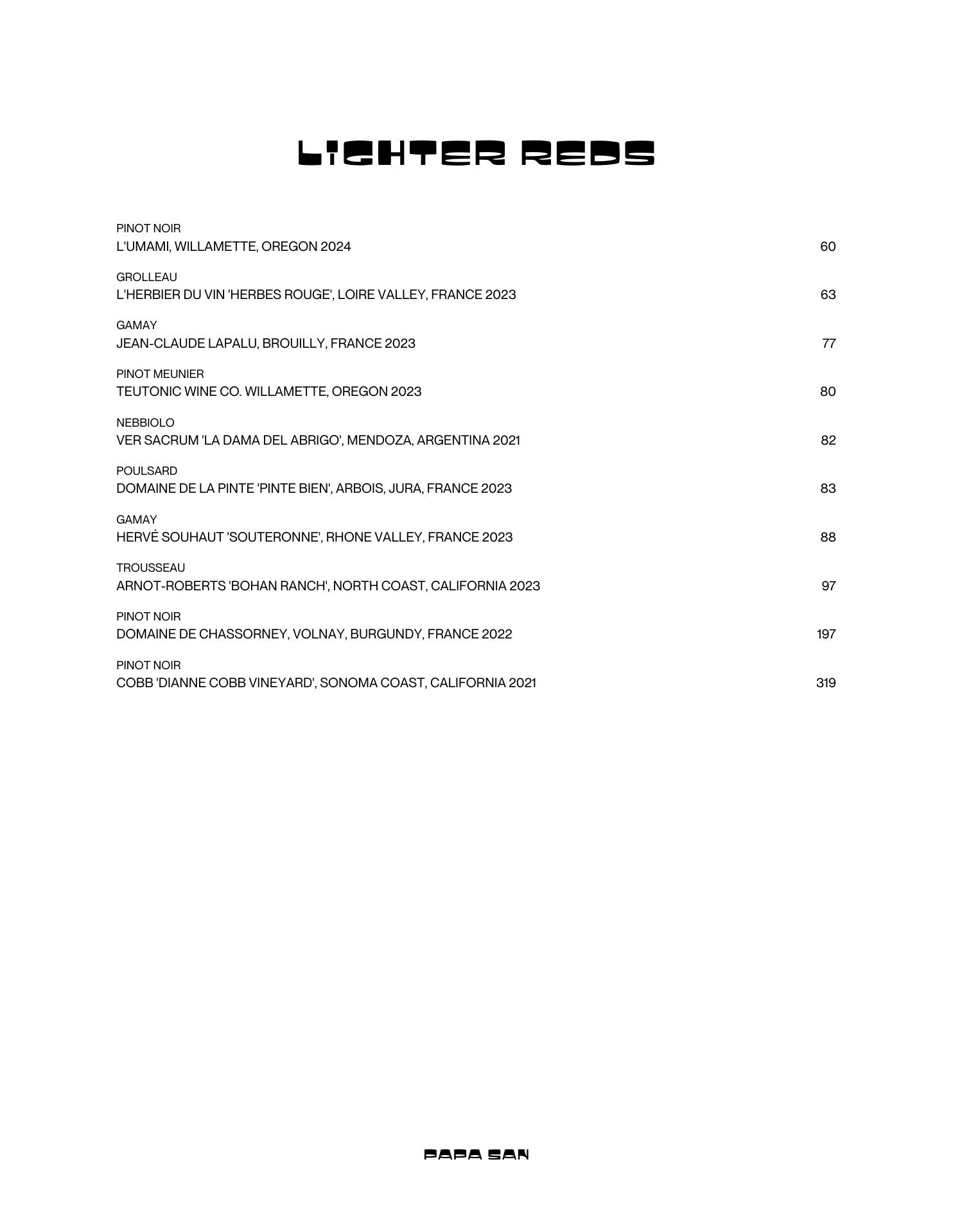Papa San Menu