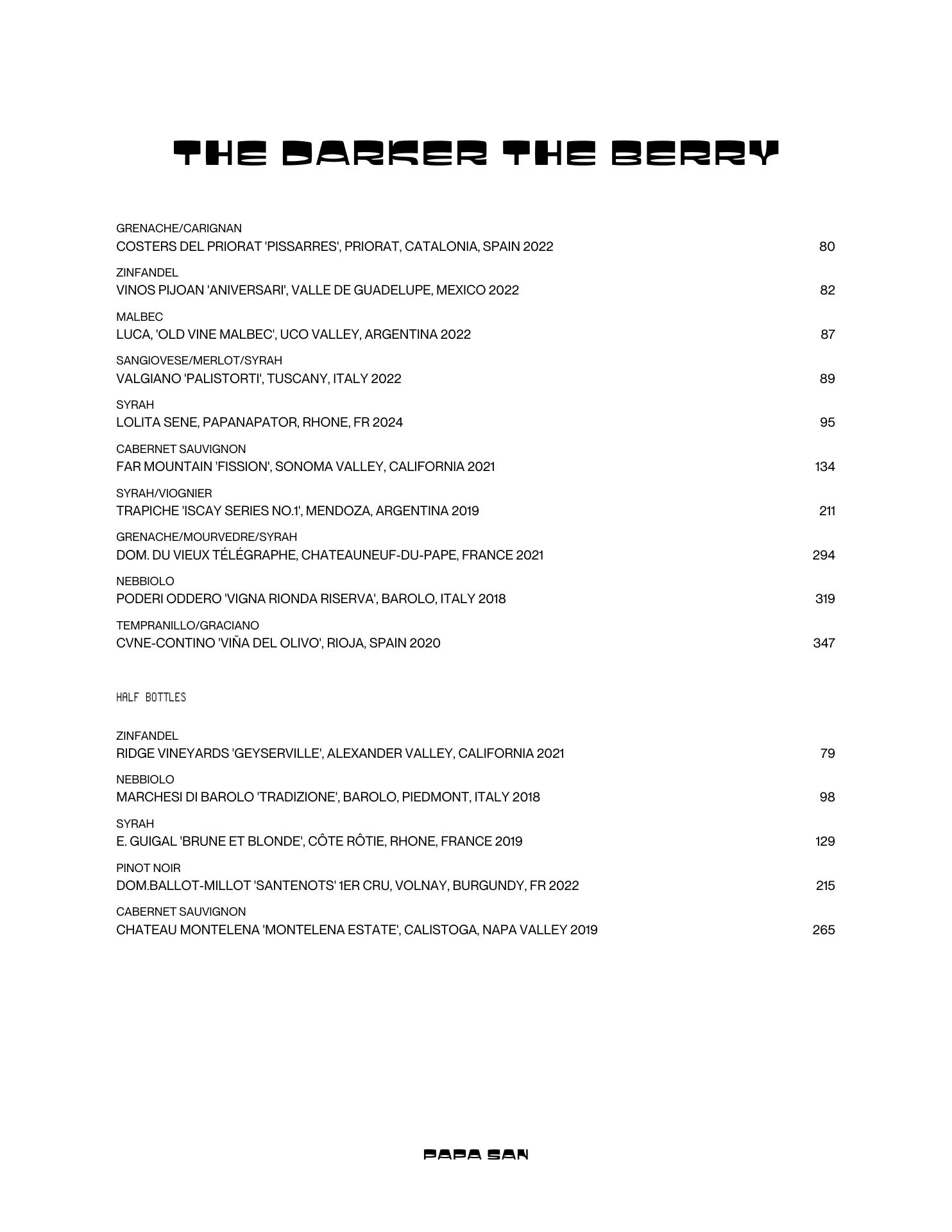 Papa San Menu