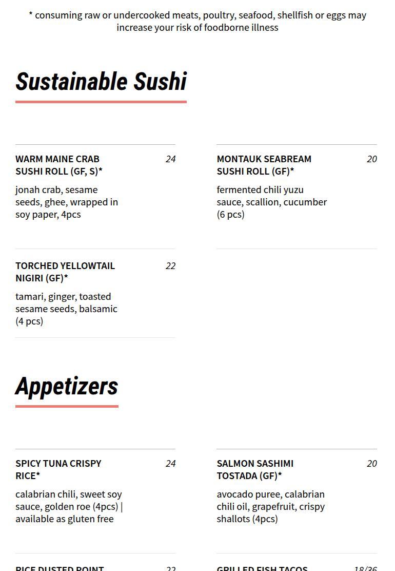 Crave Fishbar Upper East Side Menu