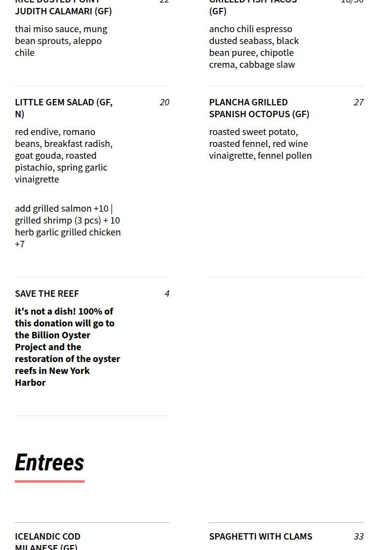 Crave Fishbar Upper East Side Menu