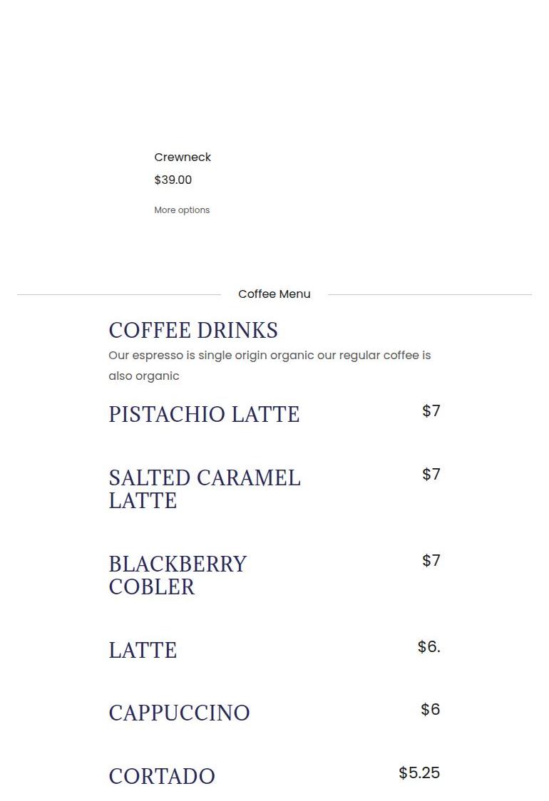 Coffee and Caviar Menu