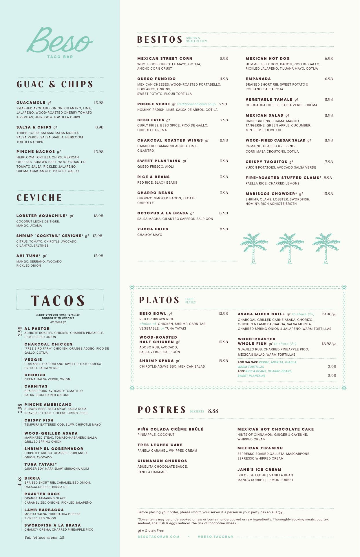 Beso Taco Bar Menu