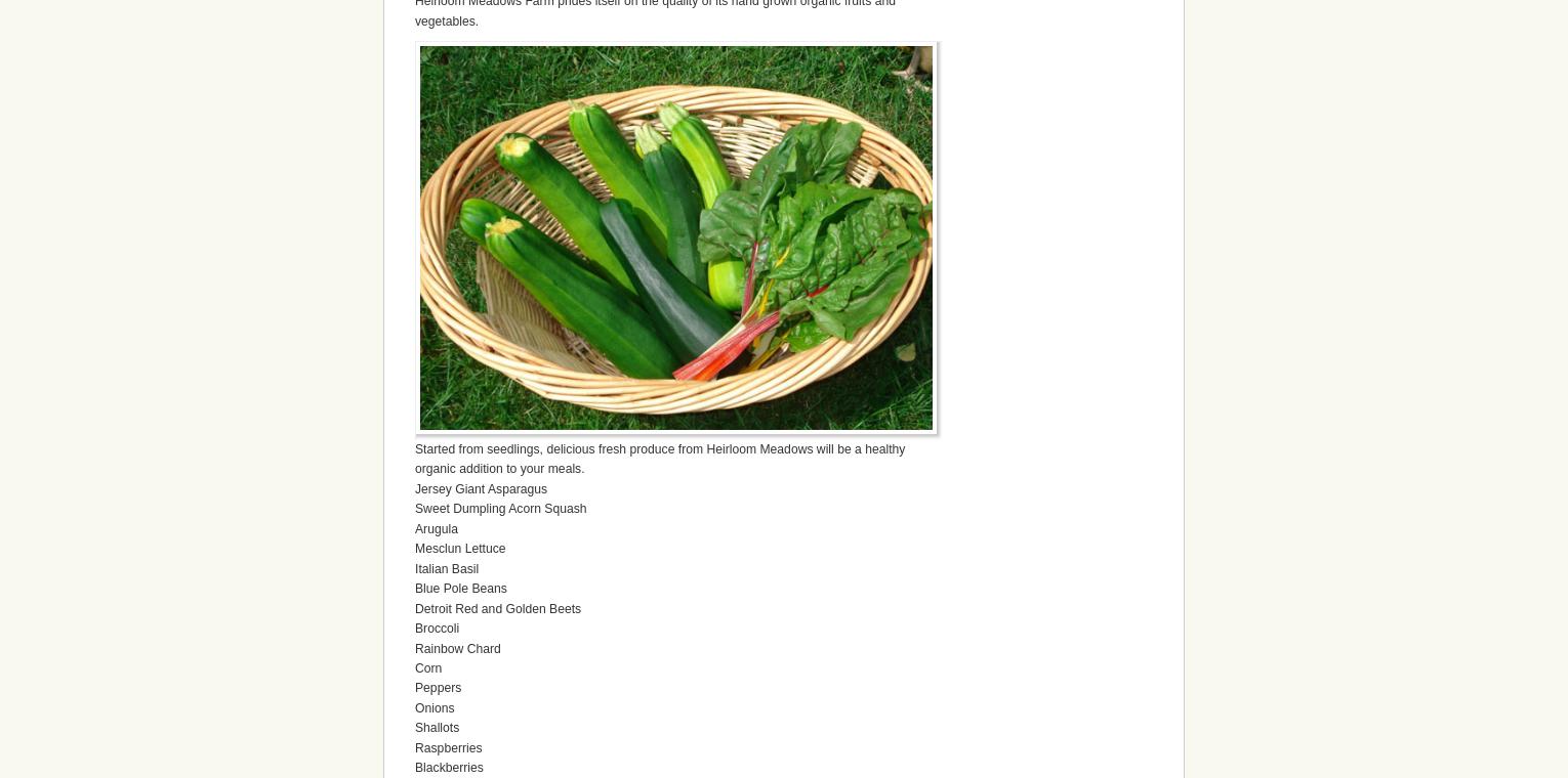 Heirloom Meadows Farm Menu