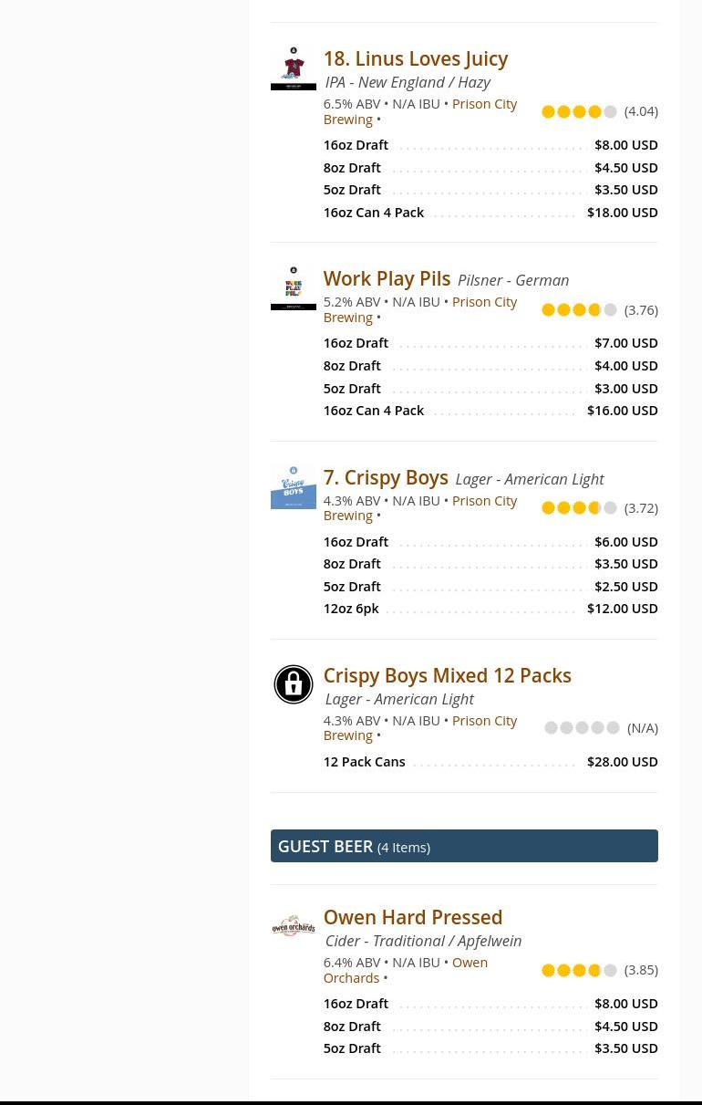 Lunkenheimer Craft Brewing Co. at Sodus Bay Bridge Menu