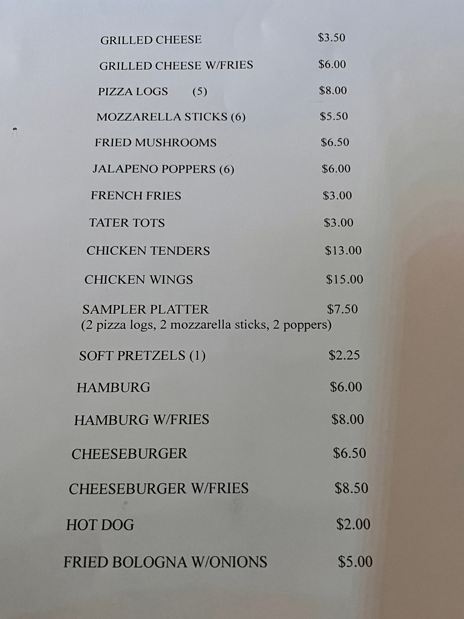 Crickett Tavern Menu