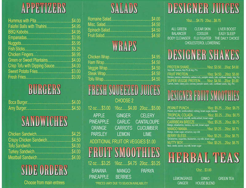 Nyack Main Essentials Menu