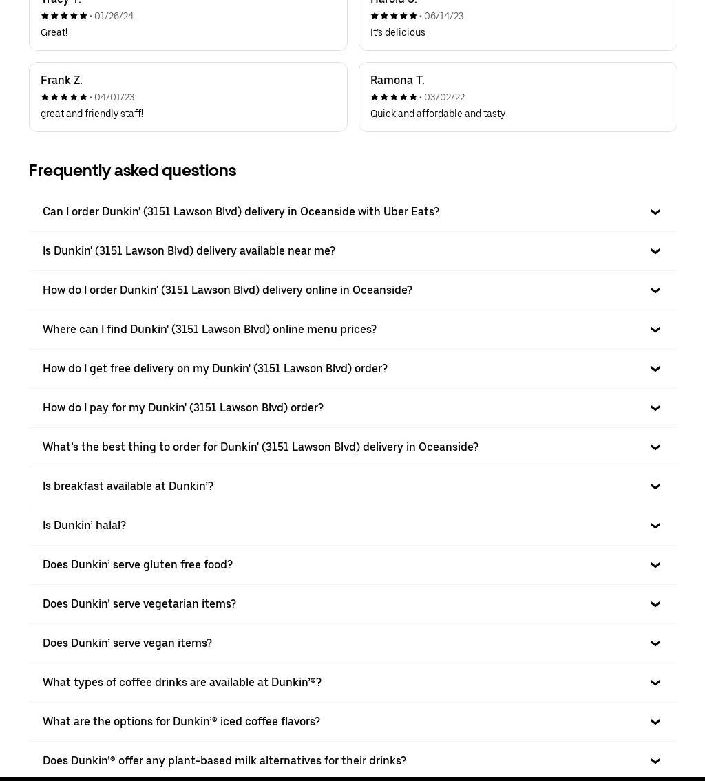ATM Dunkin Donuts - 3151 Lawson Boulevard. Menu