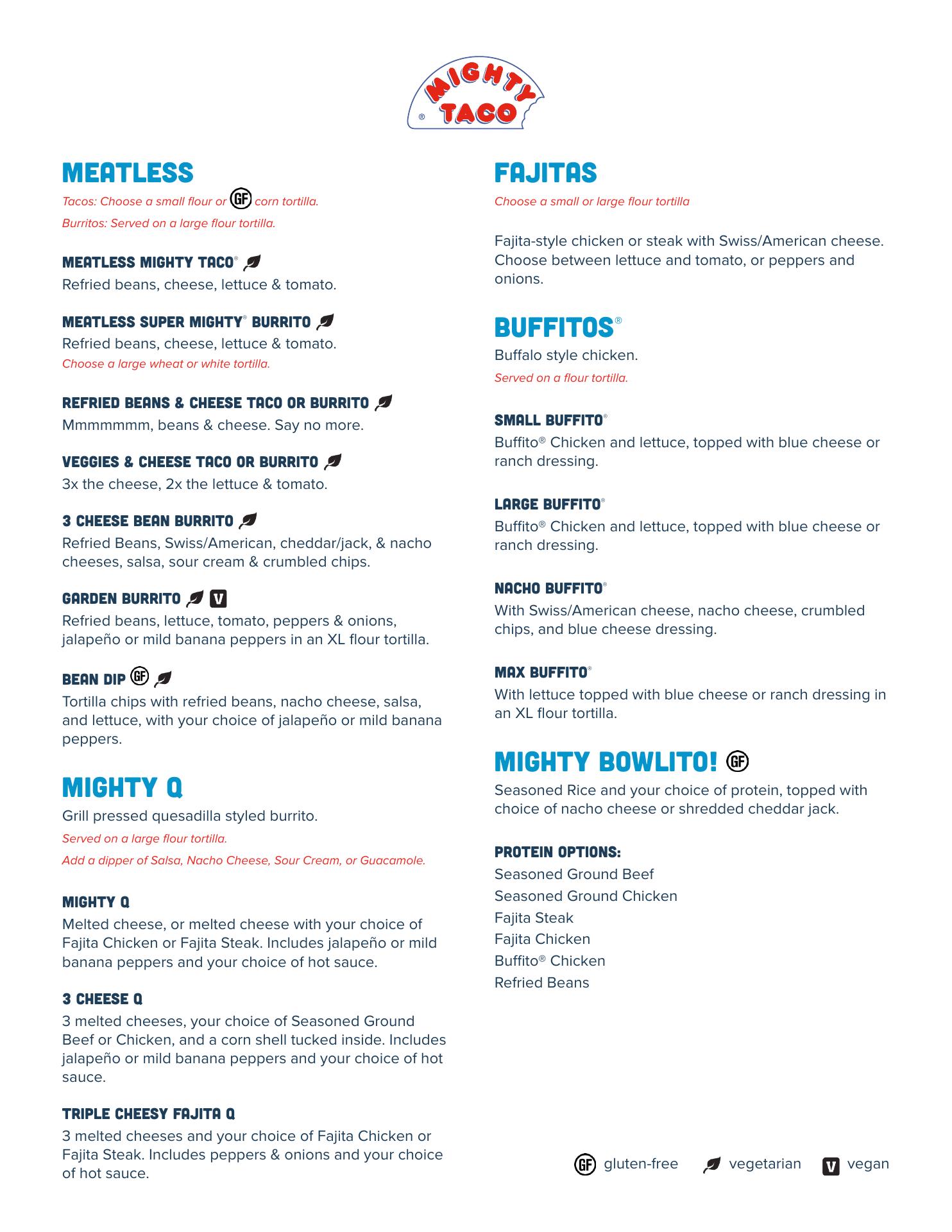 Mighty Taco Menu