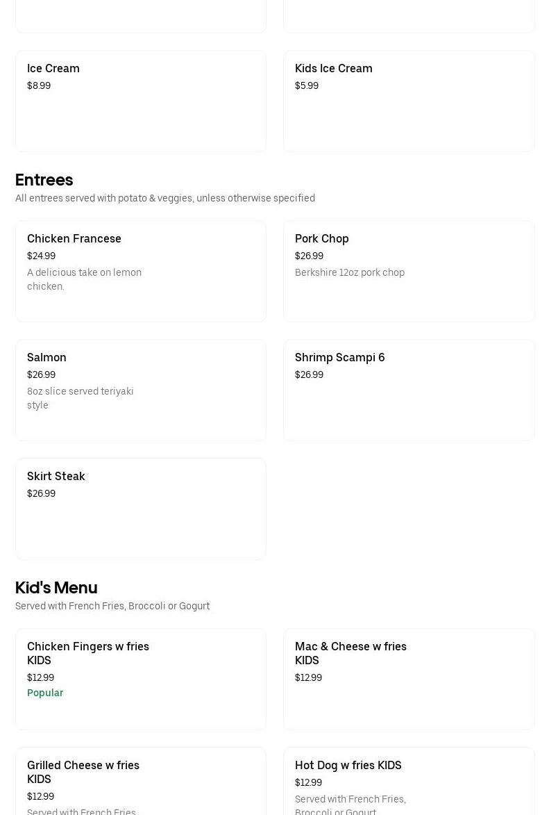 The 19th Hole Indoor Golf Menu