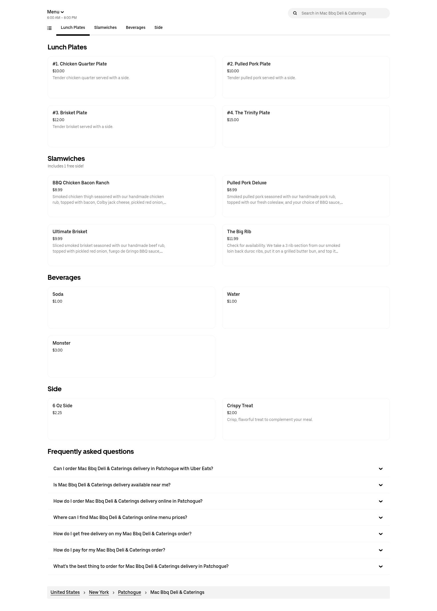 Mac BBQ Deli & Caterings Menu