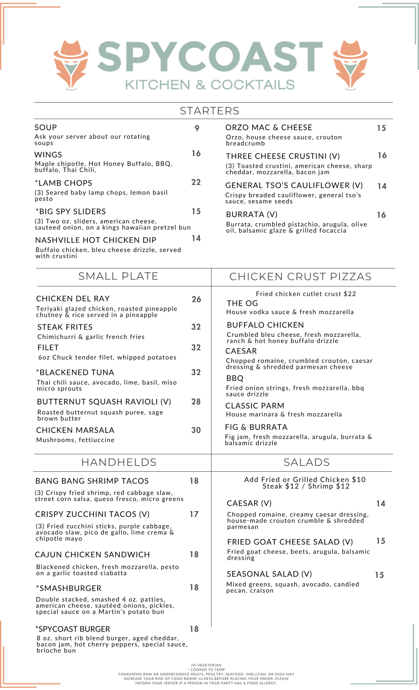 Spycoast Kitchen & Cocktails Menu