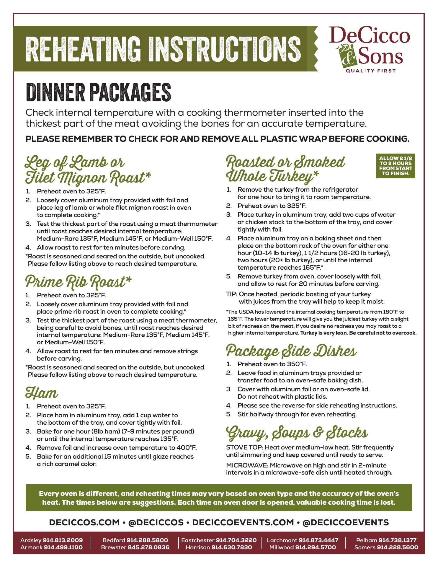 DeCicco & Sons Events and Catering Menu