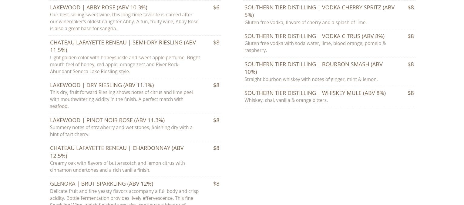 Abandon Brewing Company Menu