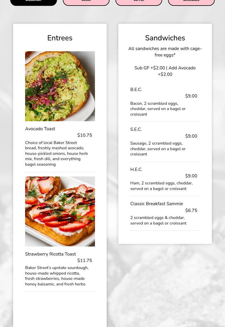 Collier’s Cafe Menu