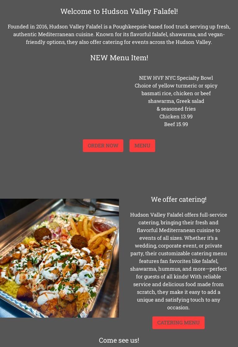 Hudson Valley Falafel Menu