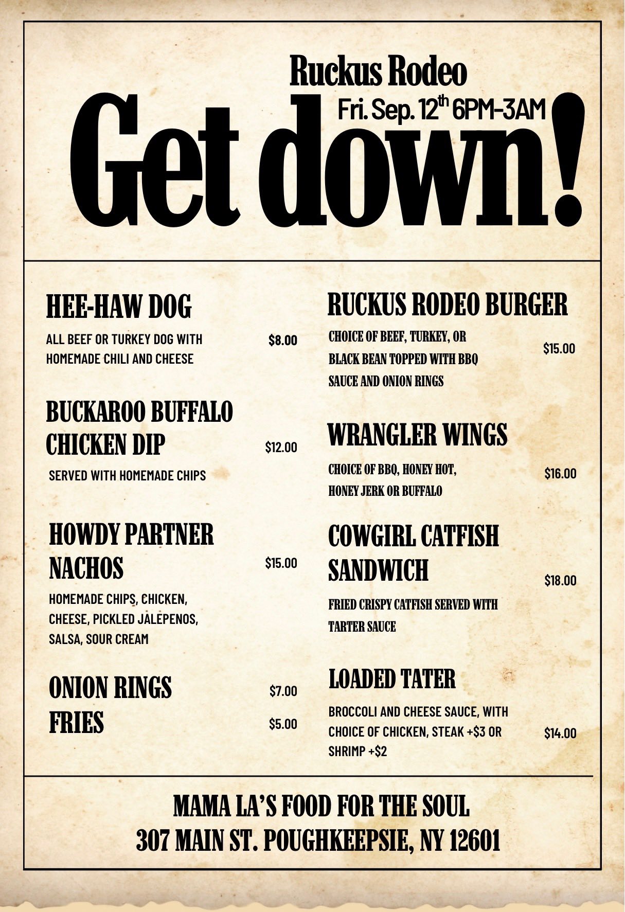 MAMA LA’S FOOD FOR THE SOUL Menu