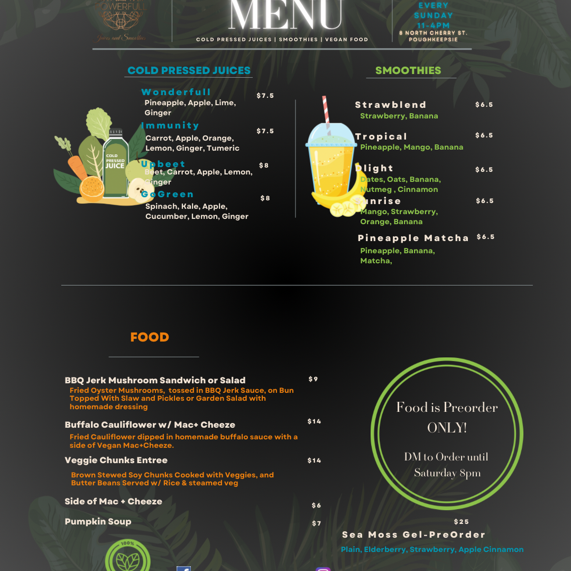 Powerfull Juices and Smoothies Café Menu