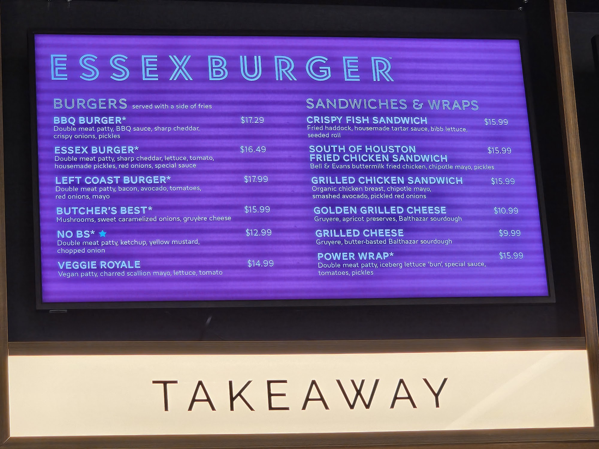 Essex Burger Menu